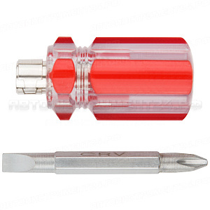Отвертка с переставным жалом "коротыш", пластиковая красная прозрачная ручка 6x28 мм PH2/SL6