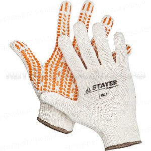 Перчатки STAYER "EXPERT" трикотажные с защитой от скольжения, 10 класс, х/б, S-M