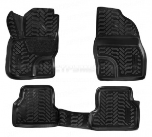 Ковры в салон (3D с подпят.) для Ford Focus II (05-11) компл. 4 шт., выс. борт, полимер., черн. AIRLINE, ACM-PS-28