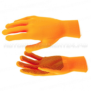 Перчатки нейлон, ПВХ точка, 13 класс, оранжевые, XL. Россия