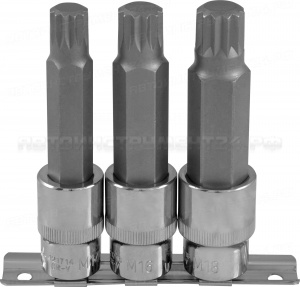 Набор насадок торцевых 1/2"DR с вставками-битами SPLINE на держателе, M14-M18, 100 мм, 3 предмета
