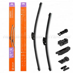 Щетки стеклоочистителя 600/450 мм (24"/18") бескаркасные, 2 шт. 6 адаптеров AIRLINE, AWB-BK-600-450K