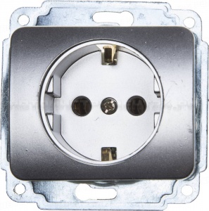 Розетка СВЕТОЗАР "ГАММА" с заземлением, одинарная, без вставки и рамки, цвет светло-серый металлик,16А/~250В