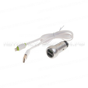 Устройство зарядное C-4011 с подсветкой, в прикуриватель: DC12/24V - 2*USB(max=3.6A) +кабель для iPhone 5,6,7 (Lighting); LDNIO /1 NEW