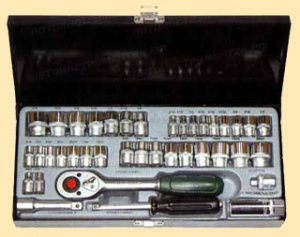Набор 12-ти гр. дюймовых и метрических головок с приспособлениями. 39 пр. 1/4" и 3/8" 3391