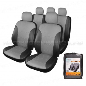 Чехлы для сидений универсальные "CARDINAL", 11 пред., экокожа, цвет серый/черный AIRLINE, ACS-UEL-03