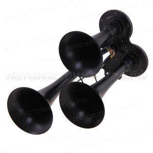 Сигнал пневматический трехрожковый с электромагнитным клапаном 24 Вольта L=290мм черный