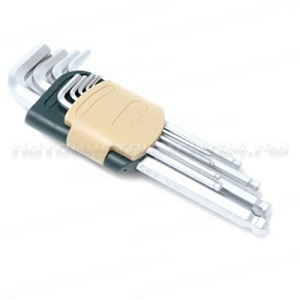 Набор ключей RF-5093LB Г-образных 6-гранных длинных с шаром 9пр. (1.5, 2, 2.5, 3, 4, 5, 6, 8, 10мм)в пластиковом держателе ROCKFORCE /1