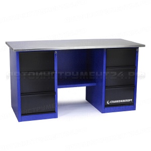 Стол для слесарных работ 1600 мм 2 тумбы с 3-мя ящиками без экрана