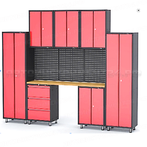 Комплект металлической гаражной мебели RF-01463 11пр. (шкаф навесной- 3шт,напольный- 3шт,ящик- 1шт,перфорация- 3шт,столешница- 1шт)) ROCKFORCE /1