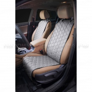 Накидки "Алькантара", передние (2 шт.), экокожа с перфорацией, серые (ACS-SF-02)