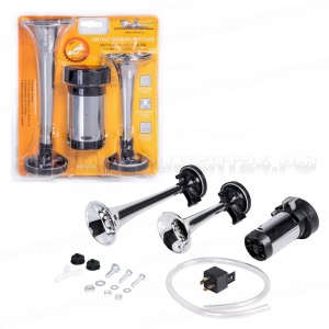 Сигнал звуковой пневматический 160/210мм 600/756Гц 115дБ 12В LOW/HIGH комплект с компрессором AIRLINE, AHR-12C-04