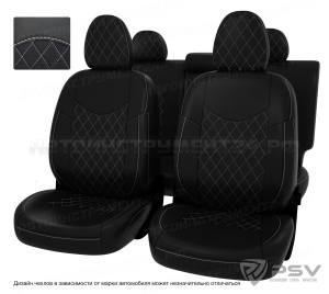 Чехлы Nissan X-Trail II 2007-2015 г. (T31) - РОМБ/отстрочка белая, черная экокожа "Оригинал"