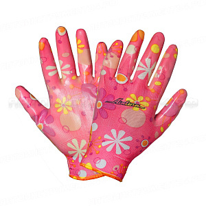 Перчатки полиэфирные с цельным нитриловым покрытием ладони, женские (M), розовые AIRLINE, AWG-NW-09