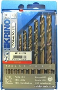Набор сверл по металлу из быстрорежущей стали HSS+CO 1-10мм 10 предметов Krino 1155201