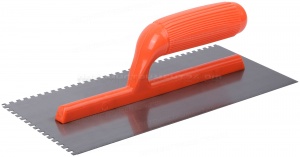 Гладилка стальная с пластиковой ручкой, 280х130 мм зубчатая, зуб 4х4 мм