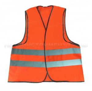 Жилет сигнальный оранжевый, трикотаж 100гр/кв.м, 2 горизонт полосы, Россия