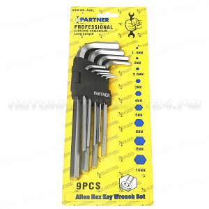 Набор ключей 6-гранных Г-образных 9 предметов(1,5-10мм) в пластиковом держателе Partner PA-509