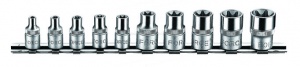 Набор головок Е-профиль 1/4" с Е4 поЕ8, 3/8" с Е10 по Е18 (на планке). 10 пр. 3101