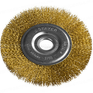 STAYER "PROFESSIONAL". Щетка дисковая для УШМ, витая стальная латунированная проволока 0,3мм, 150ммх22мм