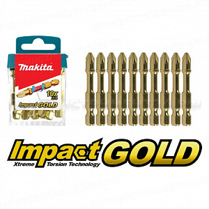 Набор насадок Impact Gold PZ, 50 мм, E-form (MZ) - 10 шт (в упаковке 10 наборов) Makita B-39540-10