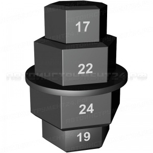 Головка шестигранная 3/8", 17, 19, 22, 24мм