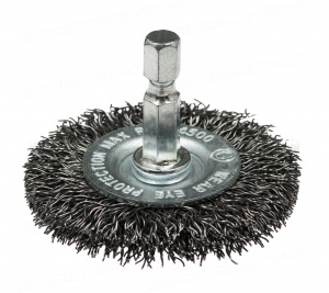 Щетка дисковая, гофрированная по нержавейке для дрелей D100 мм ПрофОснастка Эксперт № 623 6гр хв 6.35 мм RPM 4500 SS 0,3