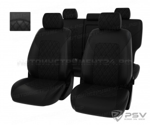 Чехлы Toyota Rav4 IV 2012-> РОМБ, черная экокожа + черная алькантара "Оригинал"