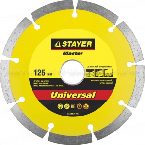 Круг отрезной алмазный STAYER "MASTER" сегментный, сухая резка, 22,2х125мм