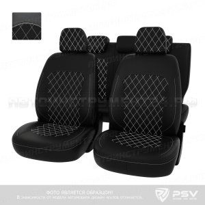 Чехлы Lada Priora I 2007-2013 г. - Hb, Wag РОМБ/отстрочка белая, черная экокожа *Оригинал*