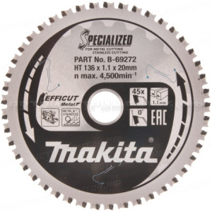 Диск по металлу EFFICUT, 136х1.1х20, 45T для аккумуляторных пил, DCS552 Makita B-69272