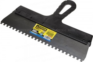 Шпатель STAYER "PROFESSIONAL" нержавеющий зубчатый с пластмассовой ручкой, 300мм, зуб 6х6мм