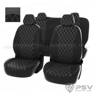 Чехлы Lada Xray 2015-> РОМБ/отстрочка белая, черная экокожа "Статус"