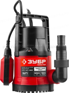 Насос М1 погружной, ЗУБР НПЧ-М1-550, дренажный для чистой воды (диаметр частиц до 5 мм), 550Вт,пропуск. cпособ. 160л/мин,напор 7.5м,провод 7м