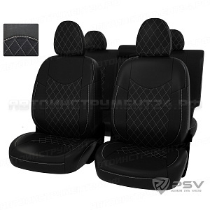Чехлы Nissan X-Trail III (T32) 2013-> РОМБ/отстрочка белая, черная экокожа "Оригинал"