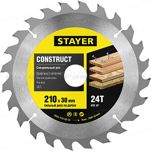 Пильный диск "Construct line" для древесины с гвоздями, 210x30, 24Т, STAYER