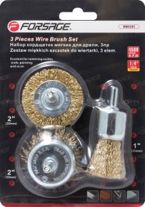 Набор кордщеток латунных комбинированный для дрели, 3 предмета(2штх50мм, 25мм), в блистере Forsage F-BWS301