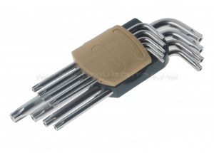 Набор ключей RF-50913 Г-образных TORX 5-лучевых, 9пр.(TS10, TS15, TS20, TS25, TS27, TS30, TS40, TS45, TS50 с отверстием)в пластиковом держателе ROCKFO