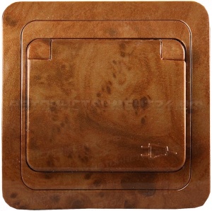 Розетка СВЕТОЗАР "ГАММА" с заземлением, одинарная с крышкой, цвет орех, 16А/~250В