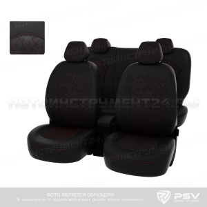 Чехлы Kia Sportage IV 2016-2018 г. - 7 п/г РОМБ/отстрочка красная, чер эк-жа + черн ал-ра "Оригинал"