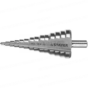 Сверло STAYER "MASTER" ступенчатое по сталям и цвет.мет., сталь HSS, d=4- 39мм,14ступ.d4-39,L -113 мм, трехгран.хв. 10мм