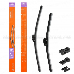 Щетки стеклоочистителя 530/475 мм (21"/19") бескаркасные, 2 шт. 4 адаптера AIRLINE, AWB-BK-530-475K