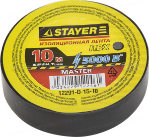 Изолента, STAYER Master 12291-D-15-10, ПВХ, 5000 В, 15мм х 10м, черная