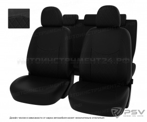 Чехлы Toyota Corolla XI 2012-> РОМБ/отстрочка черная, черная экокожа "Оригинал"