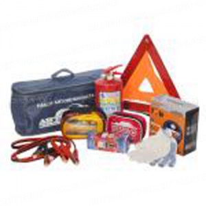 Набор автомобилиста H-2 ДОРОЖНЫЙ 9 предм. (огнет.2л, знак авар. ост., трос 6т, аптечка, перчатки, провода прик., переноска, компрессор) АВТОСТОП /1/2