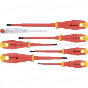 Набор отверток диэлектрических до 1000 В, 7 шт, тестер, CrV, двухкомпонентные рукоятки. СИБРТЕХ