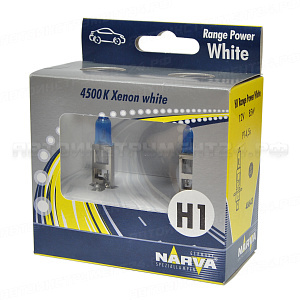 Автолампа H1 (85) P14.5s RANGE POWER WHITE 4100K (2шт) 12V NARVA /1/10 HIT (ст.артикул: 98515RPW2) OLD