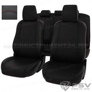 Чехлы Mazda 6 2012 черный/отстрочка красная, экокожа "Оригинал"