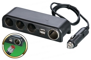 Разветвитель прикуривателя 12/24V на 4 гнезда 120W + 2хUSB разъема 5V-1А