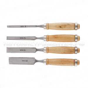 Набор долот-стамесок, 6-12-18-24 мм, плоских, деревянные рукоятки. SPARTA